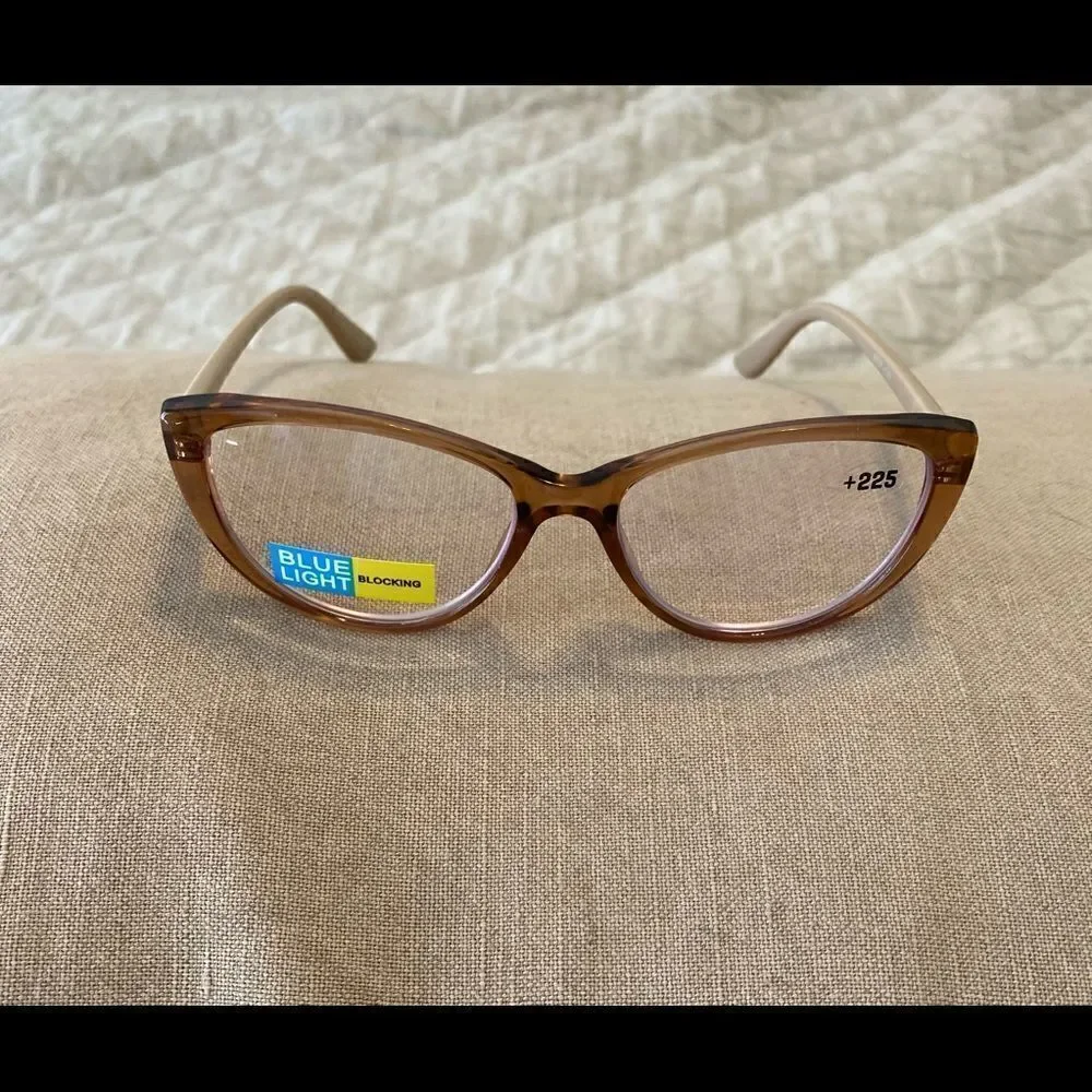 💼Fashion Readers, Plastic Frame Tan/Clear Frames, Neutral, Cat Eye